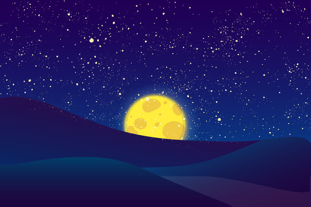 Night vector moon, shining stars on dark blue sky. - Vector, afbeelding