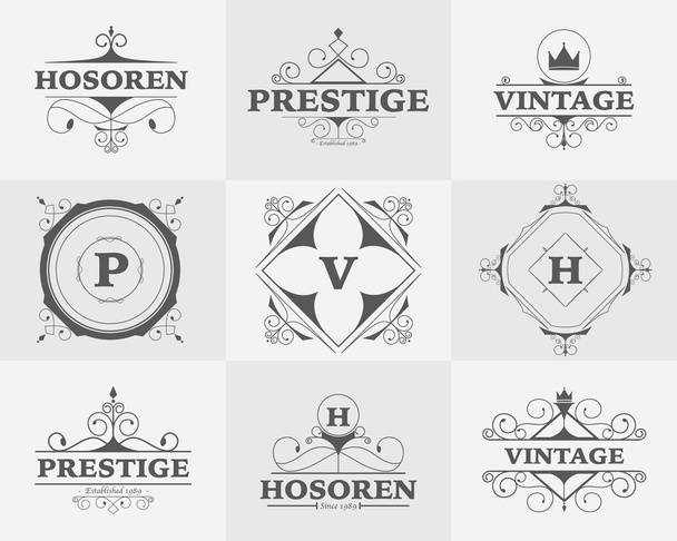 flourish calligraphic logo set template with elegant ornament vectors - Vector, Image