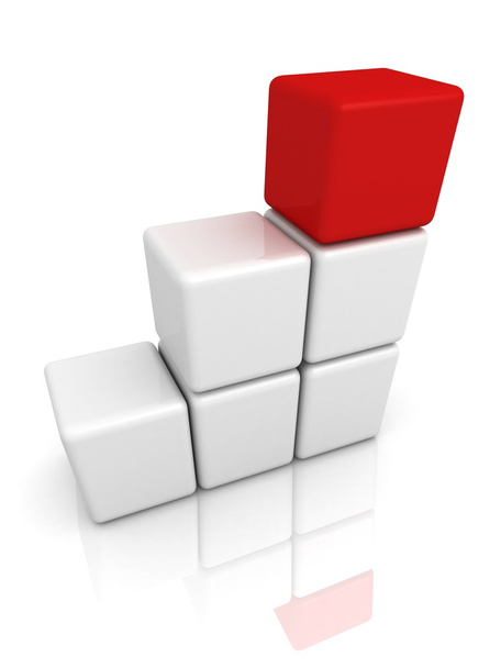 赤のトップ リーダーと白いブロックはしご - 写真・画像