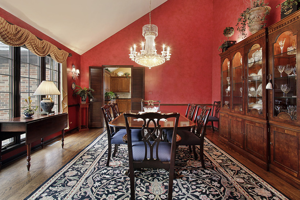Dining room with red walls - Фото, изображение