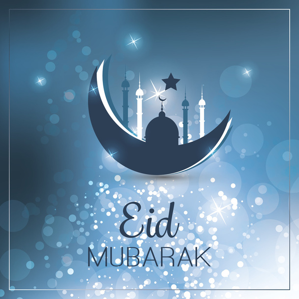 Eid Mubarak - Moon in the Sky - Greeting Card for Muslim Community Festival - Vector, Image