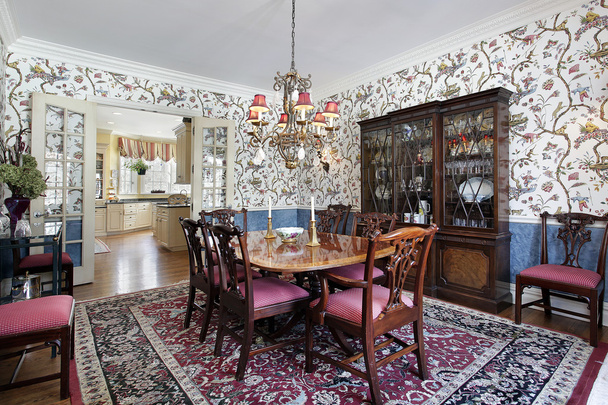 Dining room with floral wallpaper - Photo, Image