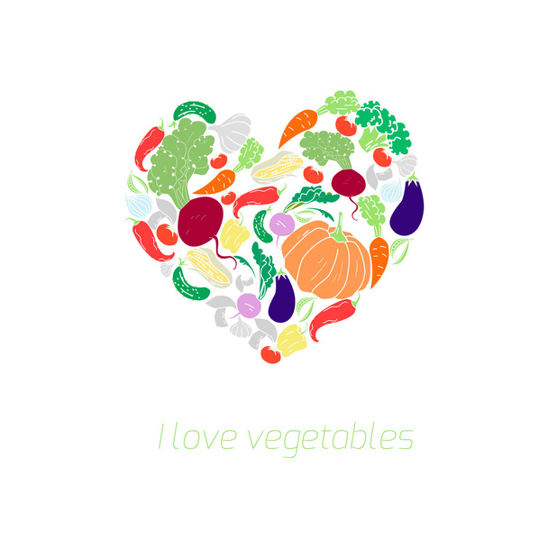 Heart vegetables food vector illustration color - Vector, Imagen