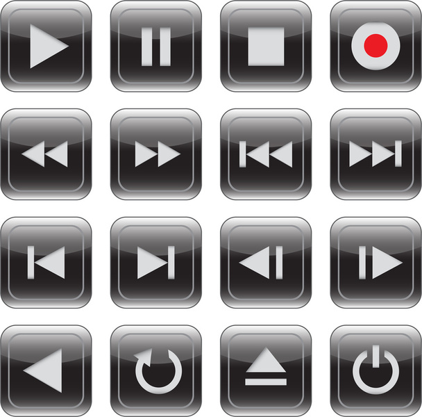Multimedia control glossy icon set - Vector, imagen