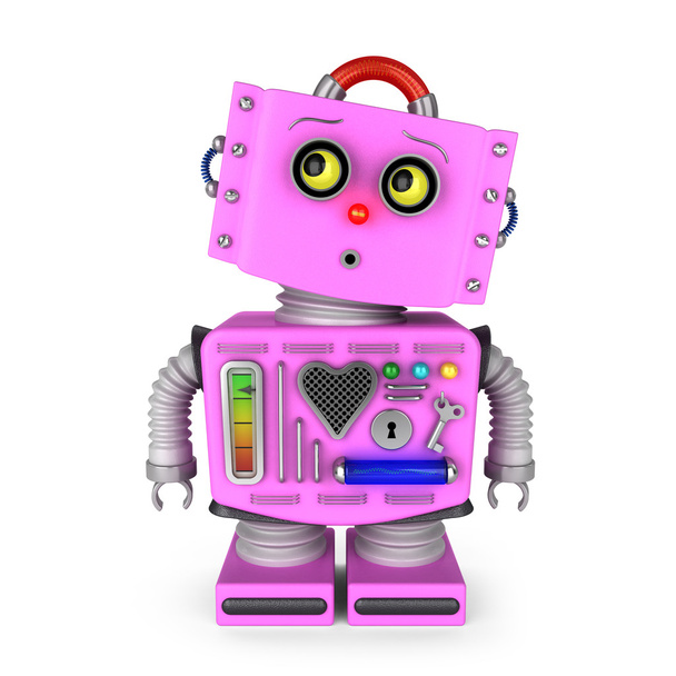 Pink toy robot girl is looking surprised up in the air - Photo, Image