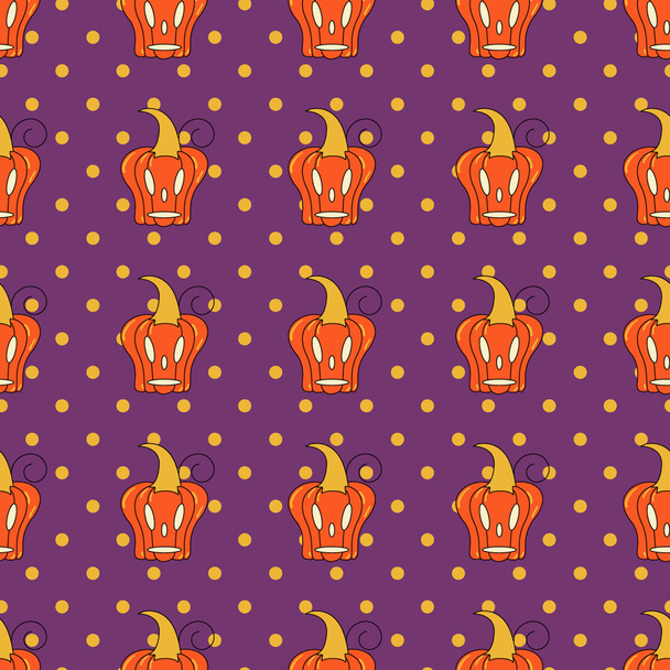 Seamless Halloween pattern with pumpkins - Vector, afbeelding