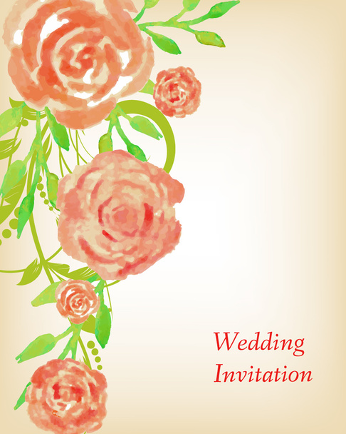 Wedding invitation card with flowers - Vecteur, image