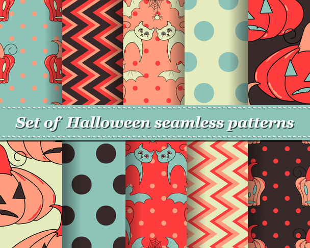 Reihe nahtloser Halloween-Muster - Vektor, Bild