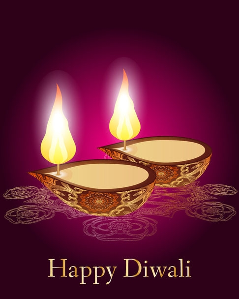 Cartão de festival de Diwali com lâmpadas
 - Vetor, Imagem