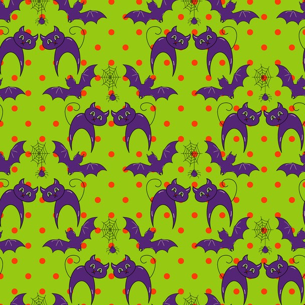 Halloween pattern with cats and bats - Vetor, Imagem