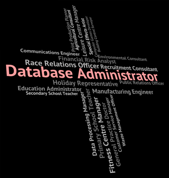Βάσεις δεδομένων απασχόλησης δείχνει διαχειριστή της βάσης δεδομένων και ηλεκτρονικών υπολογιστών - Φωτογραφία, εικόνα