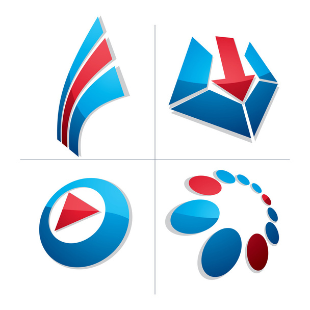 Set of three-dimensional abstract icons, play sign, special arro - ベクター画像