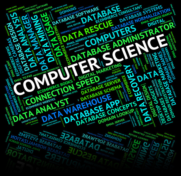 Πληροφορική αντιπροσωπεύει λέξεις υπολογιστές και βιολόγος - Φωτογραφία, εικόνα