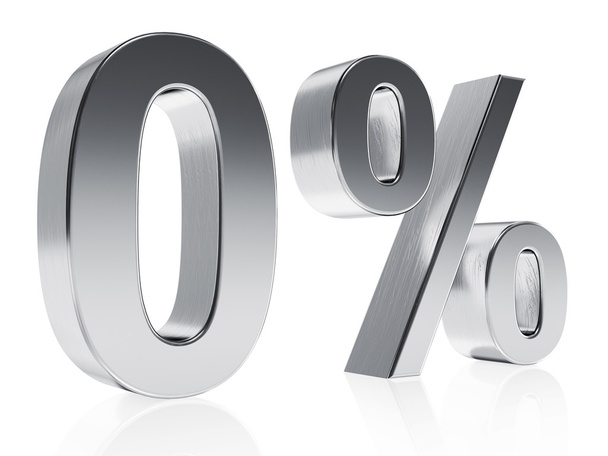 Realistic silver rendering of a symbol for 0 % discount or gain - Foto, afbeelding