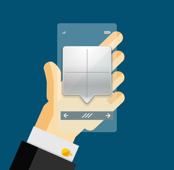Empresario manos en el teléfono móvil con caja de diálogo web
 - Vector, Imagen