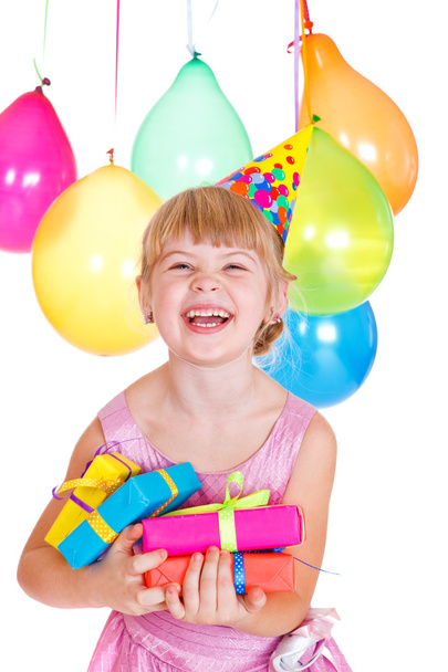 Kid with birthday presents - Foto, afbeelding