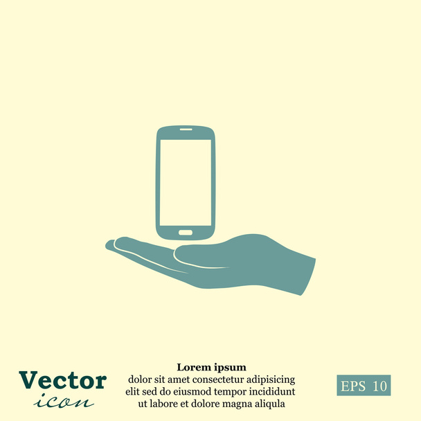 mobiele telefoon in pictogram van een hand - Vector, afbeelding