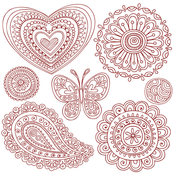 Henna Mehndi Tattoo Doodles Vector Design Elements - Vektör, Görsel