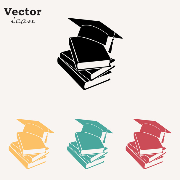 sombrero de estudiante y libros iconos
 - Vector, imagen