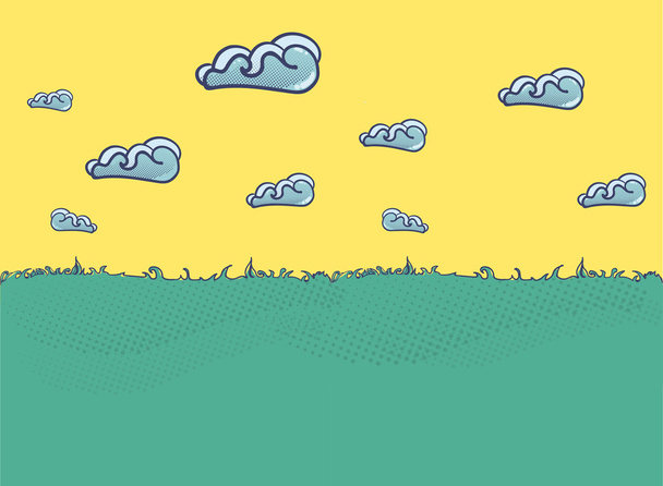 Summer landscape Illustration with clouds in flat style. - ベクター画像