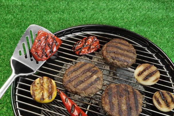 BBQ Hamburgers On The Hot Charcoal Grill - Photo, Image