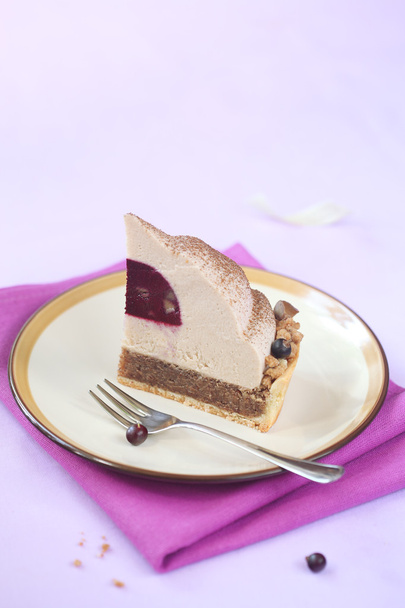 Piece of Chestnut and Blackcurrant Entremet Cake - Photo, Image