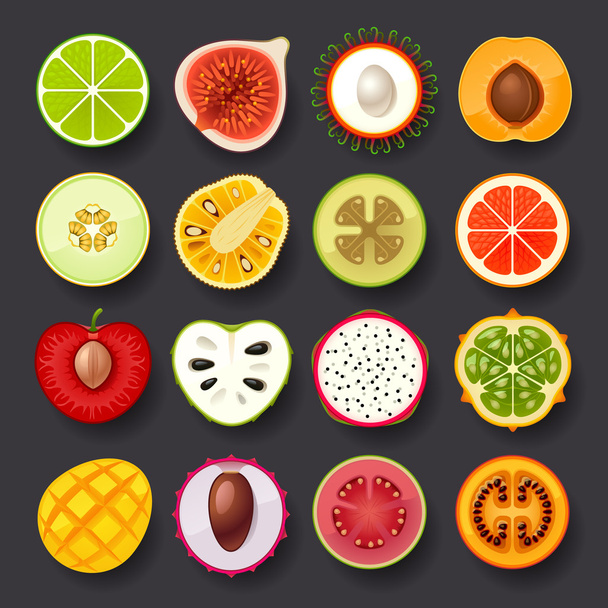 ripe fruits icons - Vector, Image