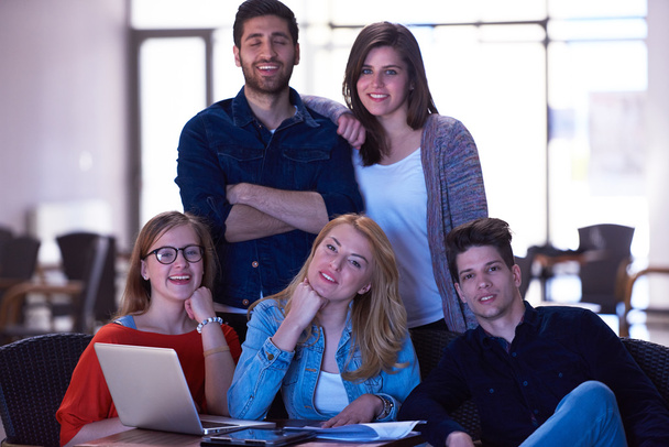 students group standing together as team  in modern school university, teamwork business concept - Fotó, kép