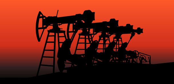 Αντλίες πετρελαίου στο ηλιοβασίλεμα διανυσματικά εικονογράφηση - Διάνυσμα, εικόνα