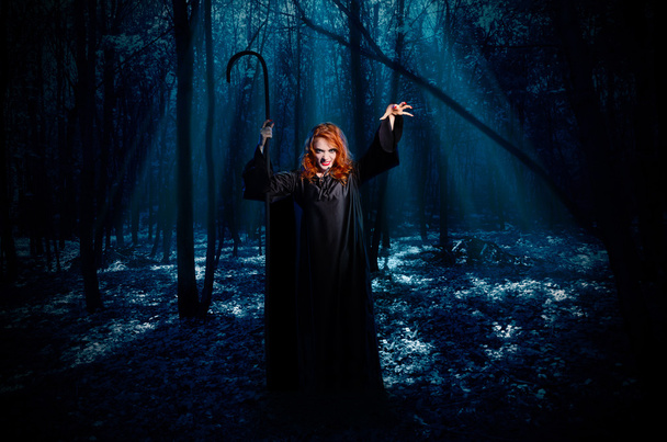 Witch in night forest - Photo, Image