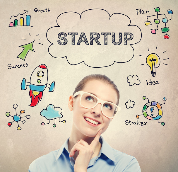 Startup concept with business woman - Foto, afbeelding