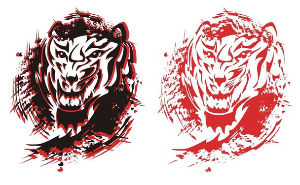 Tigergebrüll plätschert in schwarz und rot - Vektor, Bild