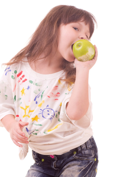 Beautiful little girl with apple - Фото, зображення