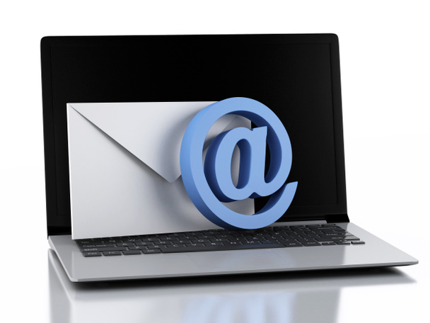 3d Laptop with envelopes. E-mail concept - Photo, Image