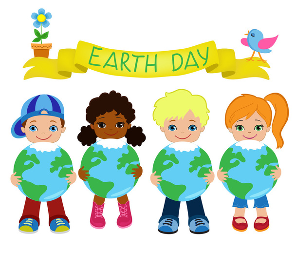 Les enfants heureux célèbrent le Jour de la Terre
. - Vecteur, image