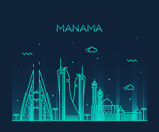 Manama skyline silhouette vector linear style - Vector, Image