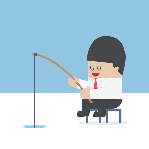 Liikemies kalastaa reiästä jäällä
 - Vektori, kuva