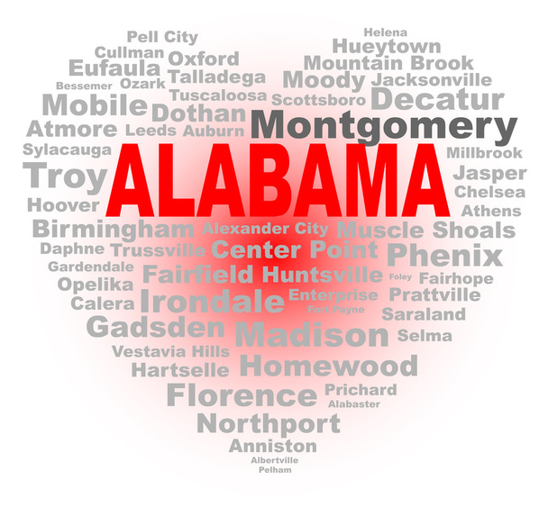 Názvy měst srdce Alabama - Vektor, obrázek