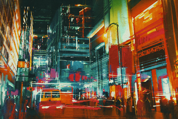strada della città di notte con luci colorate
 - Foto, immagini