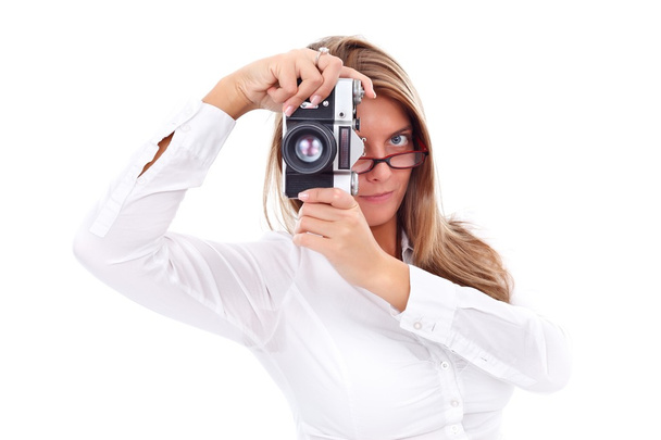Young woman with retro camera - Foto, immagini