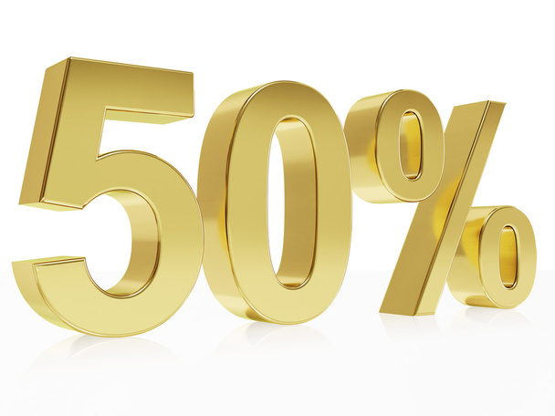 Photorealistic golden rendering of a symbol for 50 % discount - Photo, Image