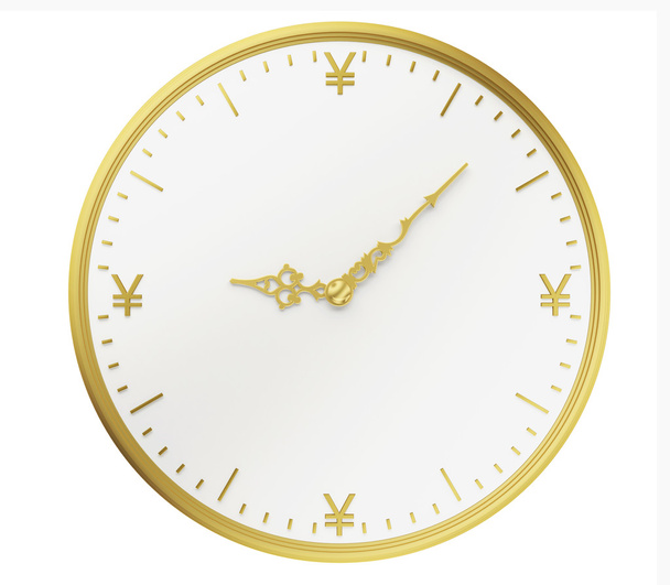 A realistic golden rendering of a clock with Yen as digits (seri - Photo, Image