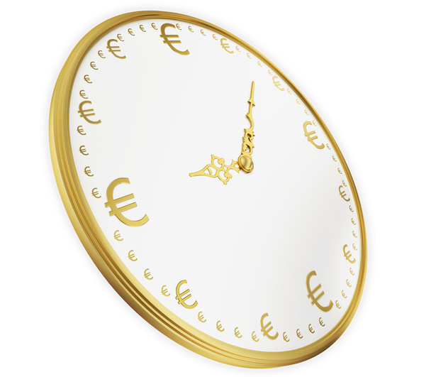 Uma renderização de ouro realista de um relógio com Euros como dígitos (se
 - Foto, Imagem