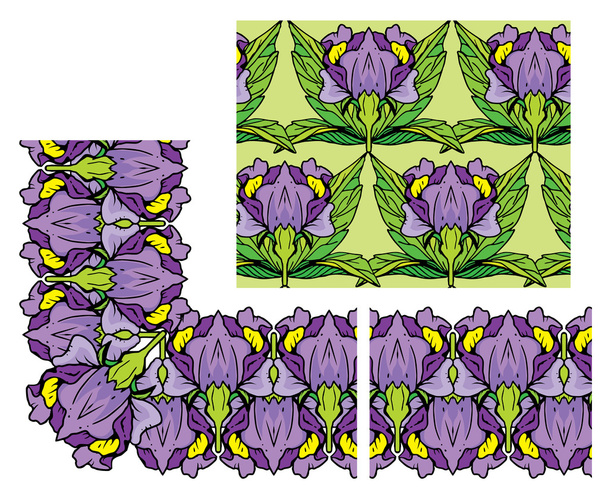 Набор орнаментов - декоративная цветочная граница и бесшовный узор
 - Вектор,изображение