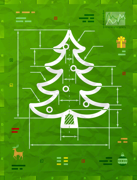 Símbolo de árvore de Natal como desenho de planta técnica
 - Vetor, Imagem