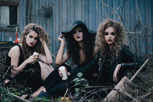 Three vintage witches gathered for the Sabbat - Photo, Image