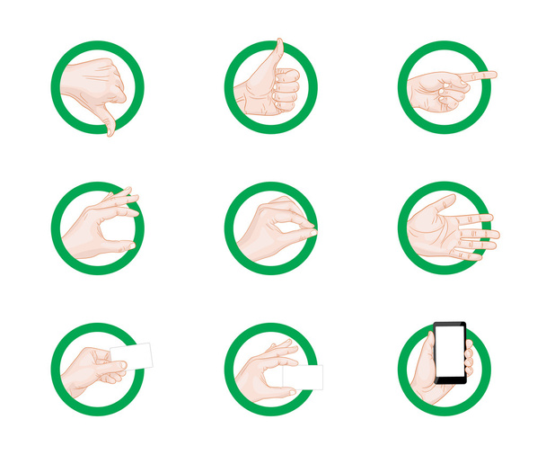 mão de negócios gestos ícones verde
 - Vetor, Imagem