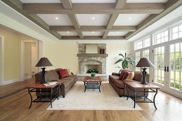 Family room with wood ceiling beams - Фото, зображення