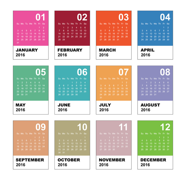 Calendar for 2016. Simple Vector Template. 2016 calendar simple design. - Vector, Image