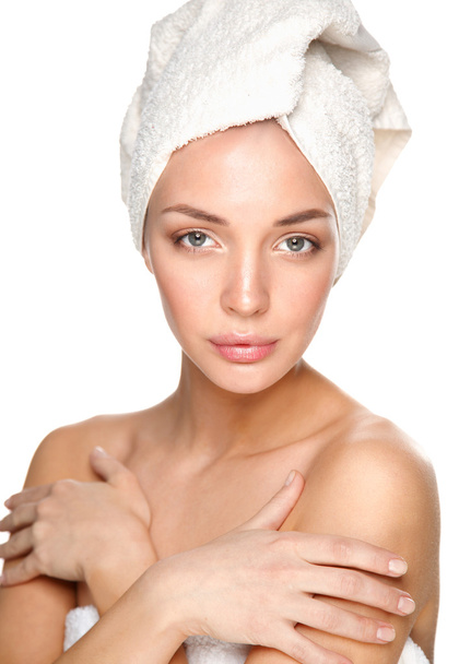 Beautiful woman with a towel on his head - Zdjęcie, obraz